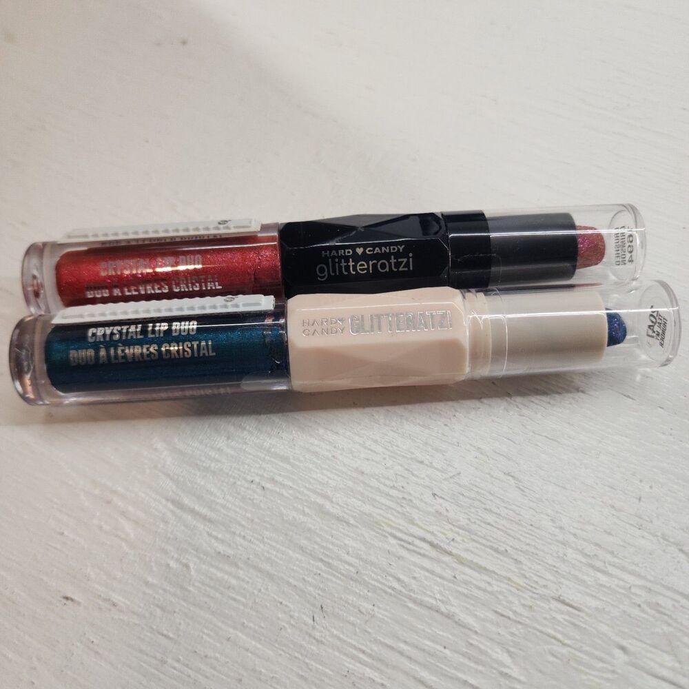 x2 Hard Candy GLITTERATZI CRYSTAL LIP DUO ~ Crushed Crimson & Teal My Thunder
